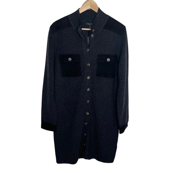 Banana Republic Womens Merino Wool Suede Sweater Dress L Gray Black Utility Coat - Picture 3 of 14